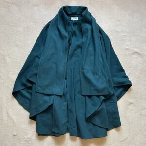 Vintage 70s Peter James Wool & Cashmere Green Cloak Shawl Poncho With Scarf